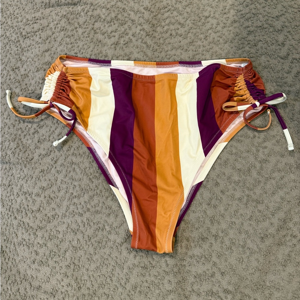 Striped Bikini Bottom with Side Ties